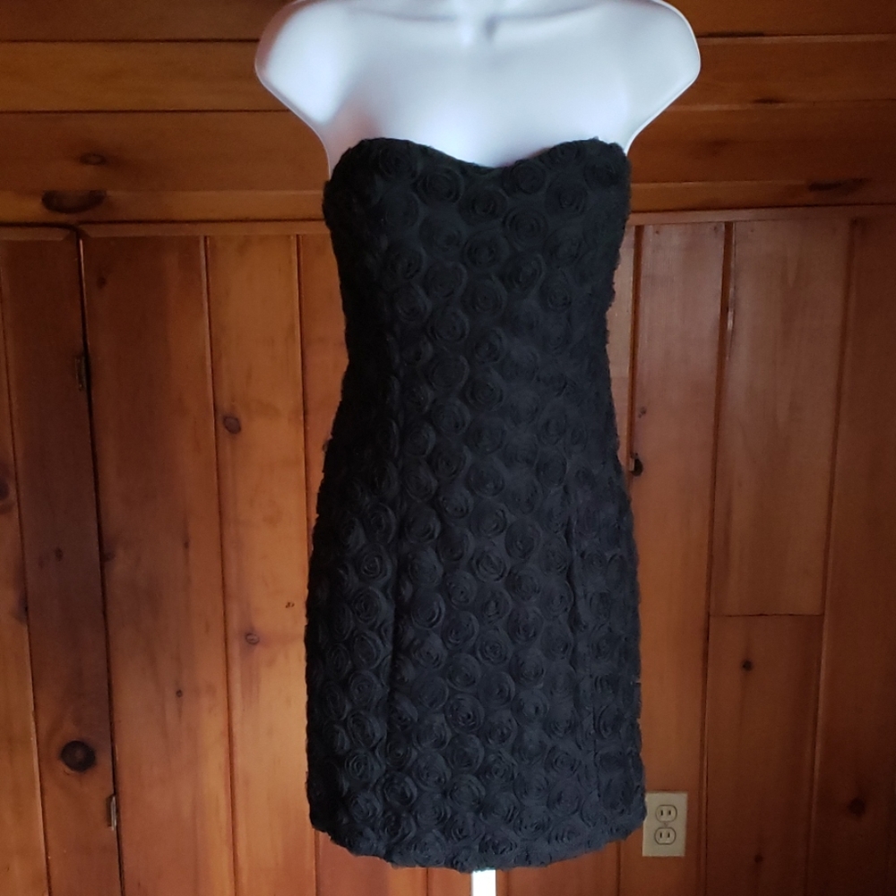 Black strapless mini dress